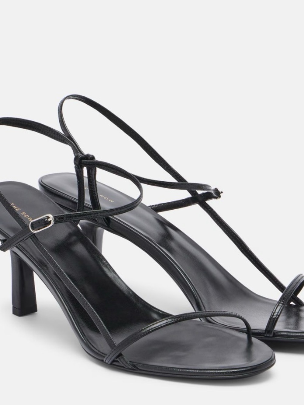The Row Black Leather Strappy Mid-Heel Sandals